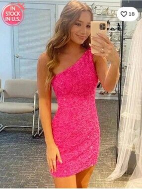 NWT Berlinnova One-Shoulder Hot Pink Sequin Mini Dress Size 4